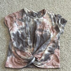 Lush Pink and Gray Tie-Dye Knot Front Tee